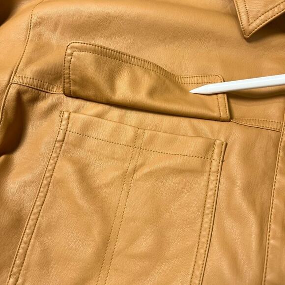 Anthropologie Maeve Faux Leather Shirt Jacket SIZE L Tan Gold Shacket Pocket - Picture 7 of 16